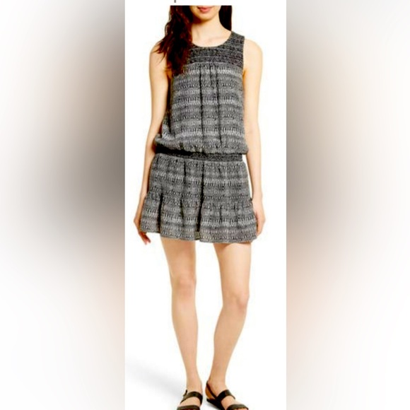 Joie Black White Leilou Silk drop Waist Mini Dress - Picture 4 of 7